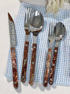 Set Of 10 Pcs Modern Nebula Cutlery, Bistrot Style Rivet Flatware Set